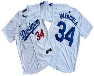 Mens Los Angeles Dodgers #34 Fernando Valenzuela Number White Limited Stitched Jersey